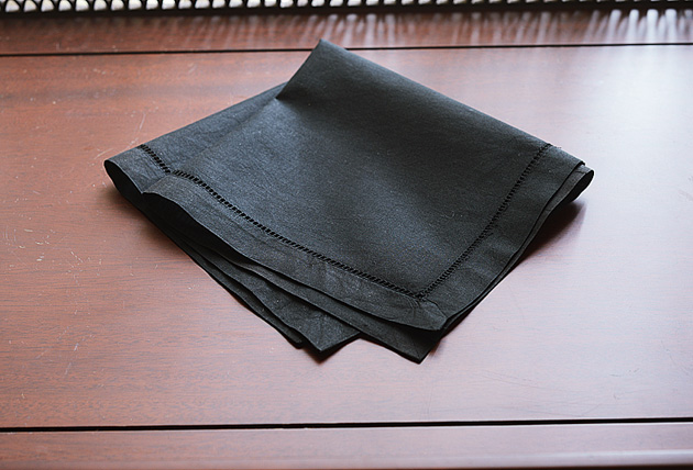 Black Hemstitch Handkerchief. 13" x 13". Cotton